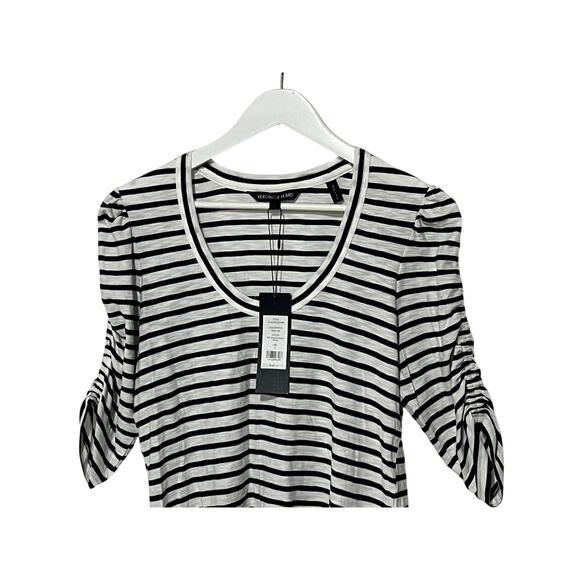 VERONICA BEARD TOP WOMENS SIZE SMALL NETTO TEE SHIRT PUFF SLEEVE NAVY WHITE - Picture 8 of 15